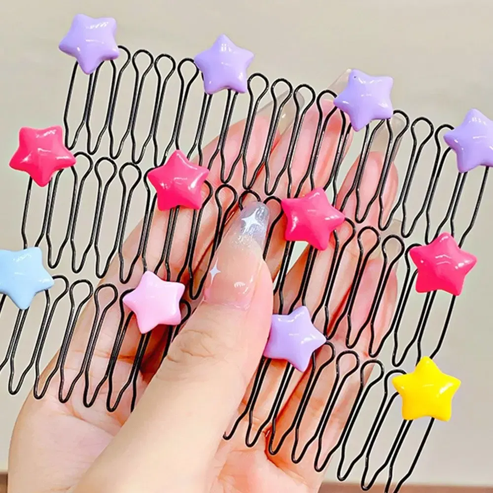 Color: Blue - Invisible Broken Hairpin Women Bow Heart Hair Clip Kids Tiara Tools Curve Needle Bangs Fixed Insert Comb Styling Accessories