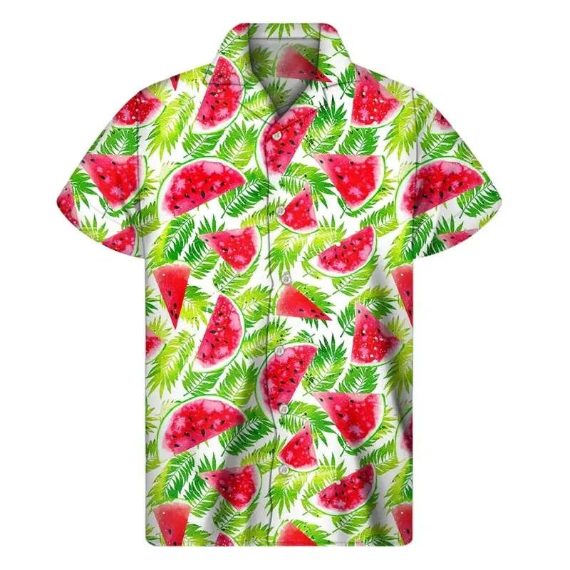 Color: Dark Grey, Size: XXL - Tropical Watermelon Graphic Hawaiian Shirt Summer Street Short Sleeves 3d Printed Fruits Button Shirts Men Clothes Lapel Blouse