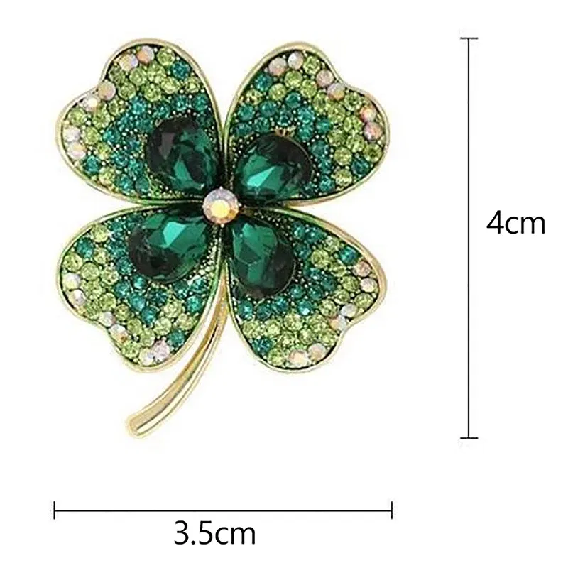 Metal color: Light Yellow Gold Color - Korean Style High-End Crystal Glass Fashion Brooch Alloy Four-Leaf Clover Pin Clothing Accessories Brooch Women