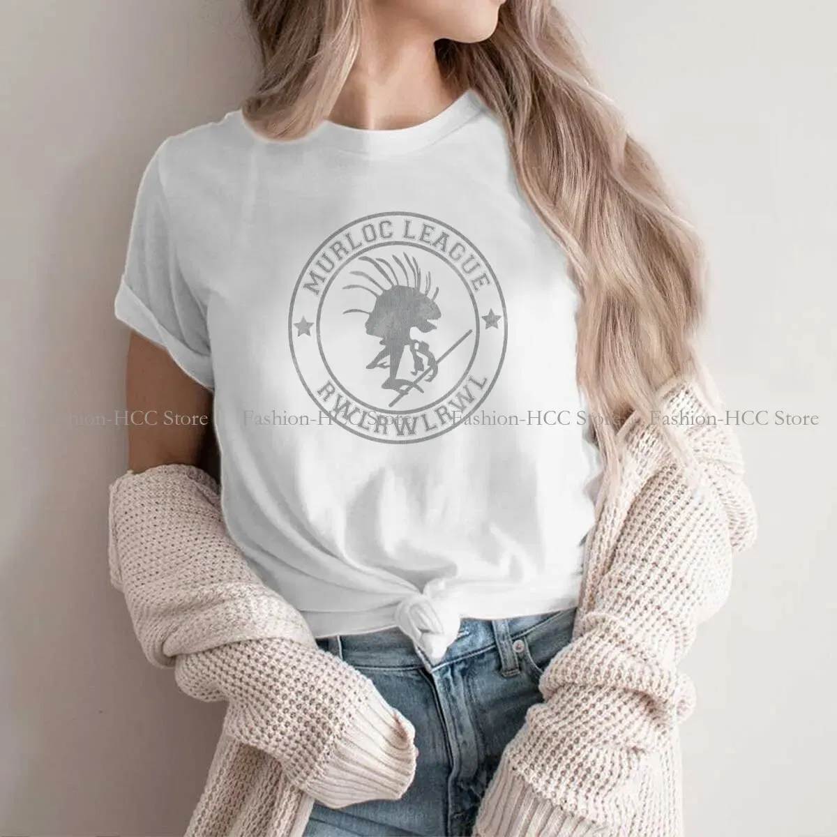 Color: WHITE, Size: XXXL - World of Warcraft Polyester TShirts Murloc League Personalize Women's T Shirt Hipster Tops