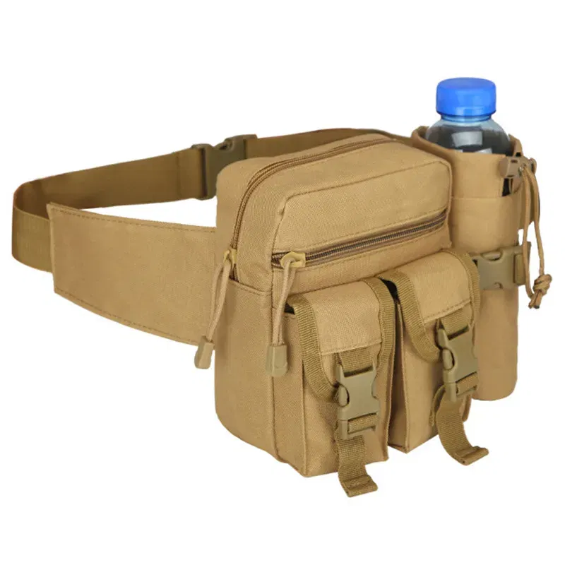 Color: Beige - 2024 New Waist Pack Tactical Nylon Hiking Water Bottle Phone Bag Outdoor Sports Hunting Climbing Camp Belt Bag