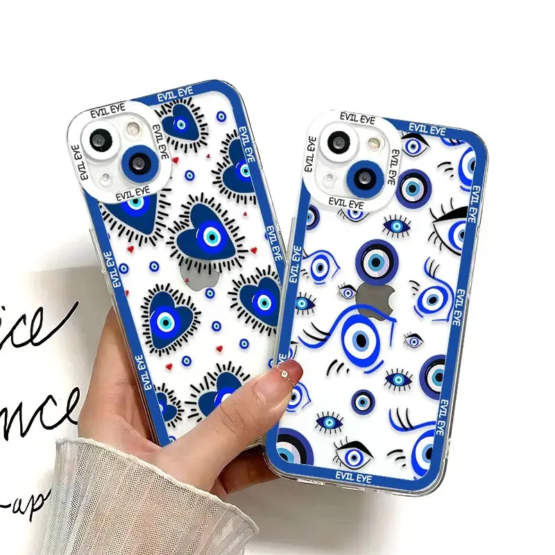 Color: Gold, Material: aluminum - Blue Evil Eye Phone Case For Samsung Galaxy S10 S20 S21 S22 S23 S24 FE Plus Ultra Note 20 Transparent TPU Case