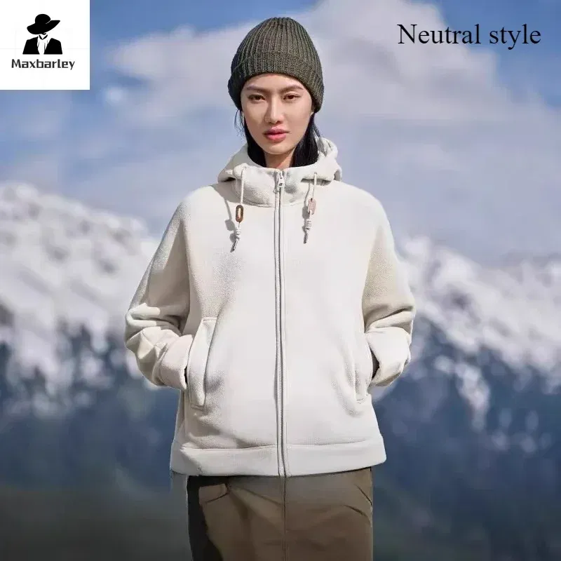 Color: black, Size: L - Winter Warm Cashmere Jacket Mens High-end Ski Fleece Iined Thickened Hoodie Coat Casual Womens Outdoor Camping Cold-proof Jacket