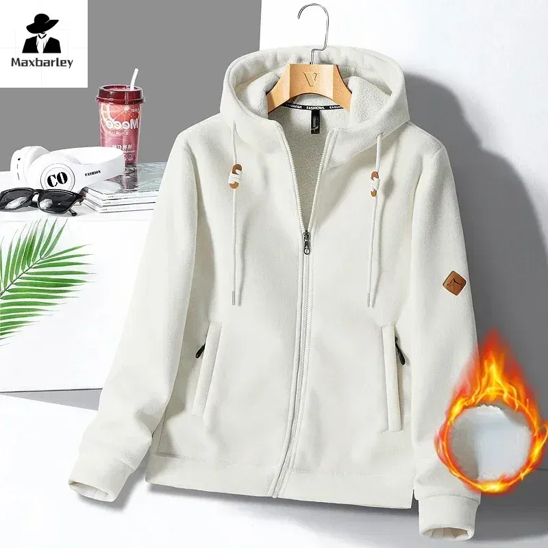 Color: black, Size: L - Winter Warm Cashmere Jacket Mens High-end Ski Fleece Iined Thickened Hoodie Coat Casual Womens Outdoor Camping Cold-proof Jacket