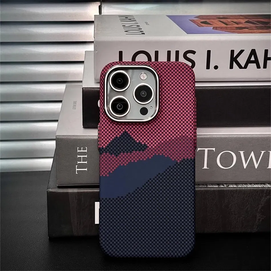 Color: Gold, Material: EVA - Luxury Alloy Lens 3D Relief Peak Carbon Fibre Pattern Case For iPhone 13 14 15 16 Pro Max Slim Shockproof PC Cover For Magsafe