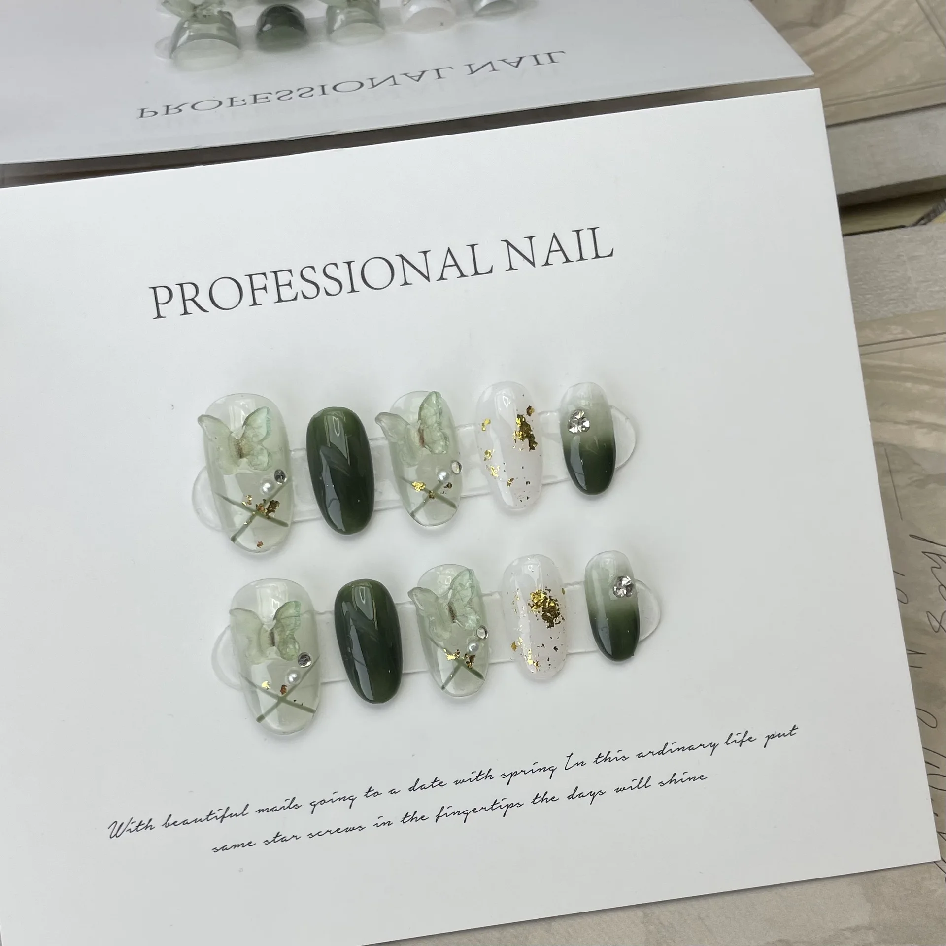 Color: Pink - 10 pcs Luxury Handmade Press on Nails Middle Ellipse Lvye Elf Design False Nails with 4-PIECE Tool Adhesive Nail Glue Tabs