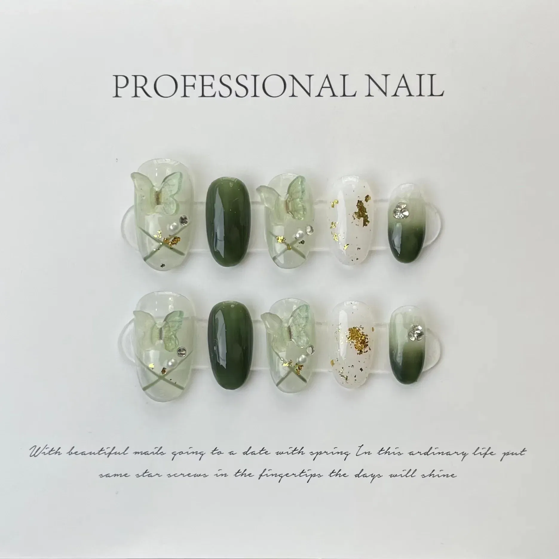 Color: Pink - 10 pcs Luxury Handmade Press on Nails Middle Ellipse Lvye Elf Design False Nails with 4-PIECE Tool Adhesive Nail Glue Tabs