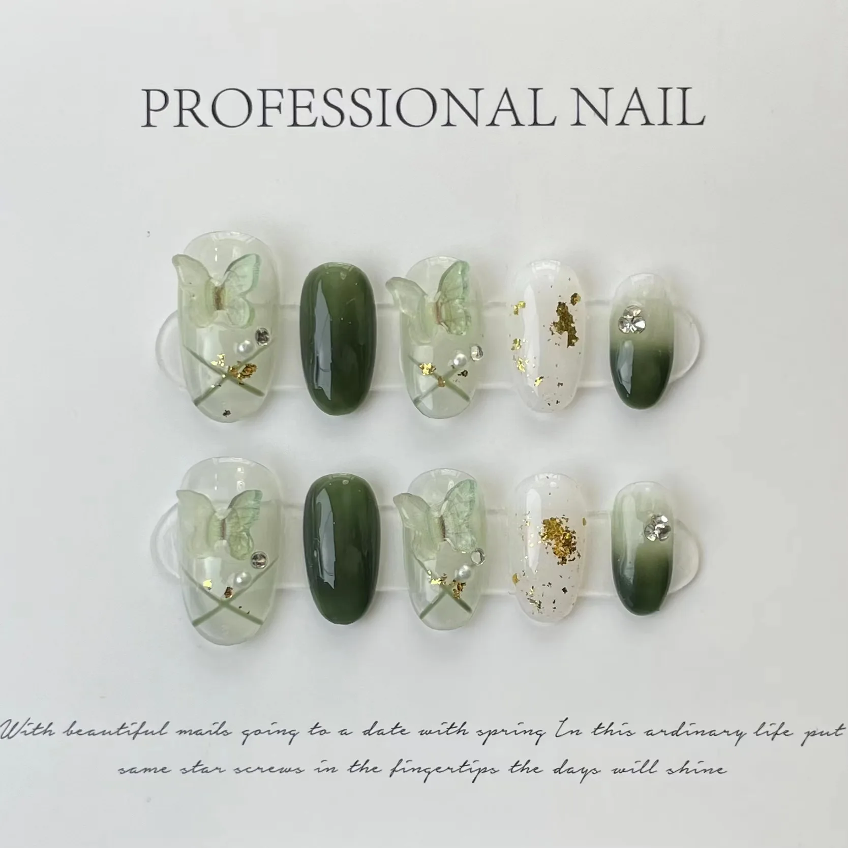 Color: Pink - 10 pcs Luxury Handmade Press on Nails Middle Ellipse Lvye Elf Design False Nails with 4-PIECE Tool Adhesive Nail Glue Tabs