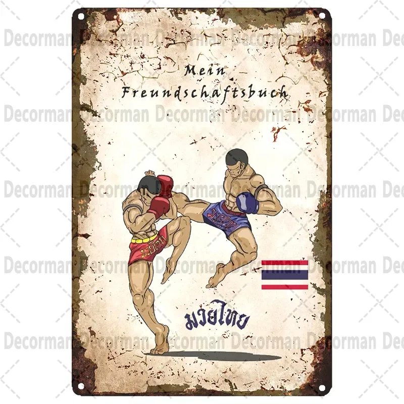 Color: Burgundy - [ Mike86 ] Muay Thai Tin Sign Wall Home Boxing Thailand Metal Poster art Painting Pub LTA-3188 20*30 CM
