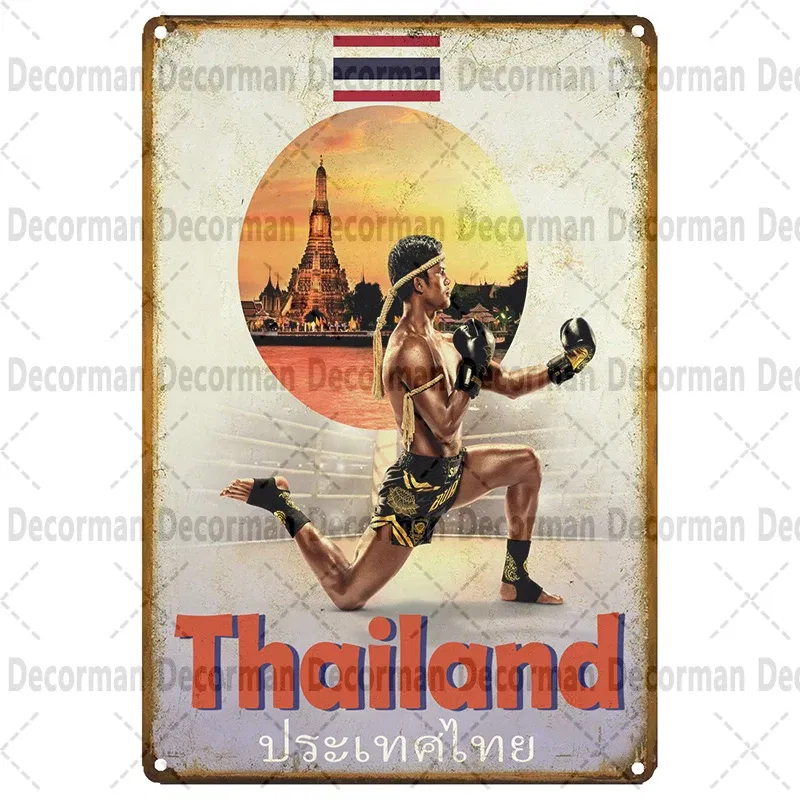 Color: Burgundy - [ Mike86 ] Muay Thai Tin Sign Wall Home Boxing Thailand Metal Poster art Painting Pub LTA-3188 20*30 CM