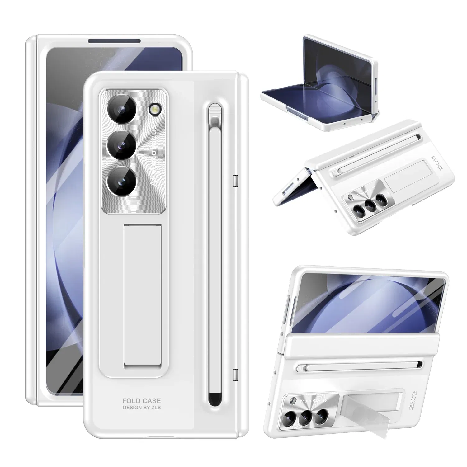 Color: Brown, Bundle: Case & Strap, Material: Canvas - For Samsung Galaxy Z Fold 4 5 Case With S Pen Stand & Hinge Cover Screen Protector All-inclusive Anti-drop For Z Fold5 Fold4