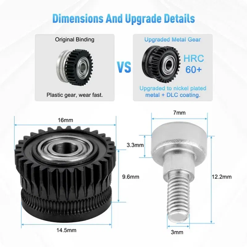 Color: Blue - 2pcs/lot CR K1C K1 Gear All Metal Filament Drive Gear for Creality K1 Max Extruder Nickel Plated DLC Coating High Hardness Wear