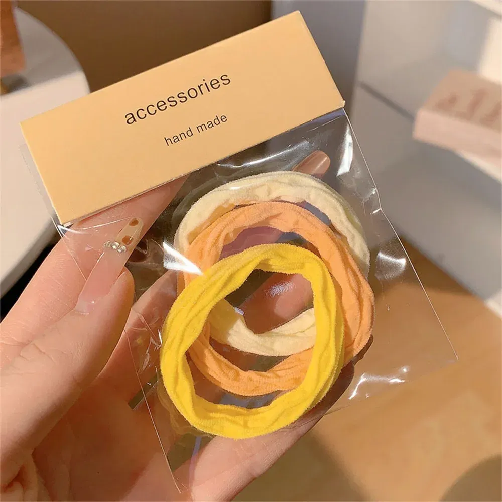 Color: Pink - 5pcs/Set Candy Color Bow Hair Rope High Elastic Seamless Rubber Band For Women Girls Ponytail Holder Summer BB Hair Ties Ring