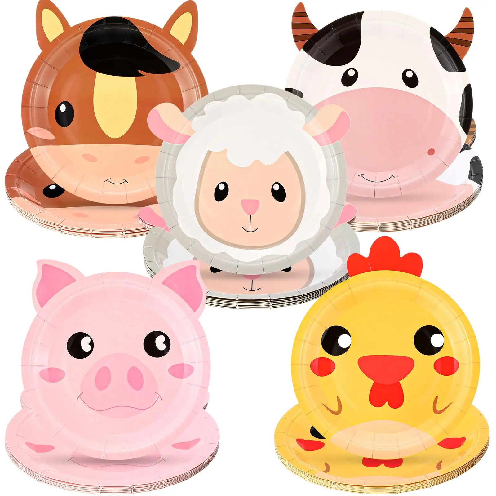 Color: Fluorescence Yellow, Capacity: 220ml - Farm Animals Party Paper Plates Chicken Pig Cow Sheep Horse Disposable Plates Farm Birthday Party Supplies for Baby Shower