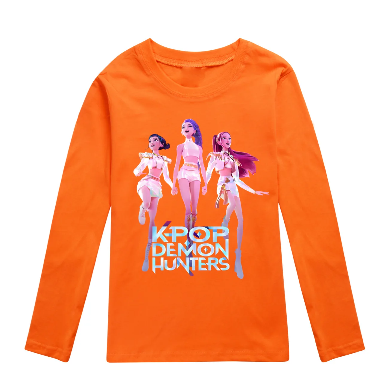Color: black, Kid Size: 6 - KPop Demon Hunters Huntrix Tshirt Kids Clothes Teenage Boys O-Neck Cartoon Casual T-shirts Girls Long Sleeve Tops Child Clothing