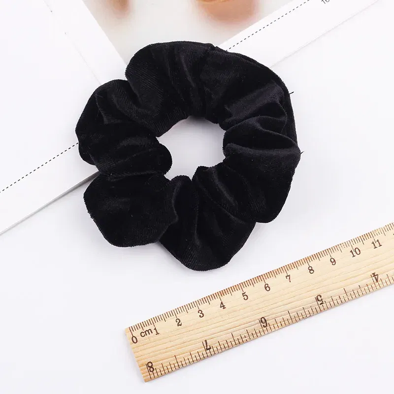 Color: Yellow - New Fashion gold velvet Women Pure color wild Large intestine Elastic Hair Sports Dance Scrunchie Girls Hair Accessories