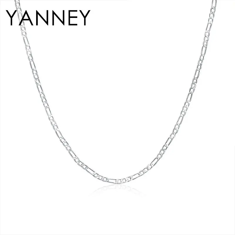 Gem Color: Green, Length: 50cm - 925 Sterling Silver 4MM 16-30 Inches Figaro Chain Bracelet Necklace For Man Woman Fashion Couple Christmas Gift Jewelry Set 2pcs