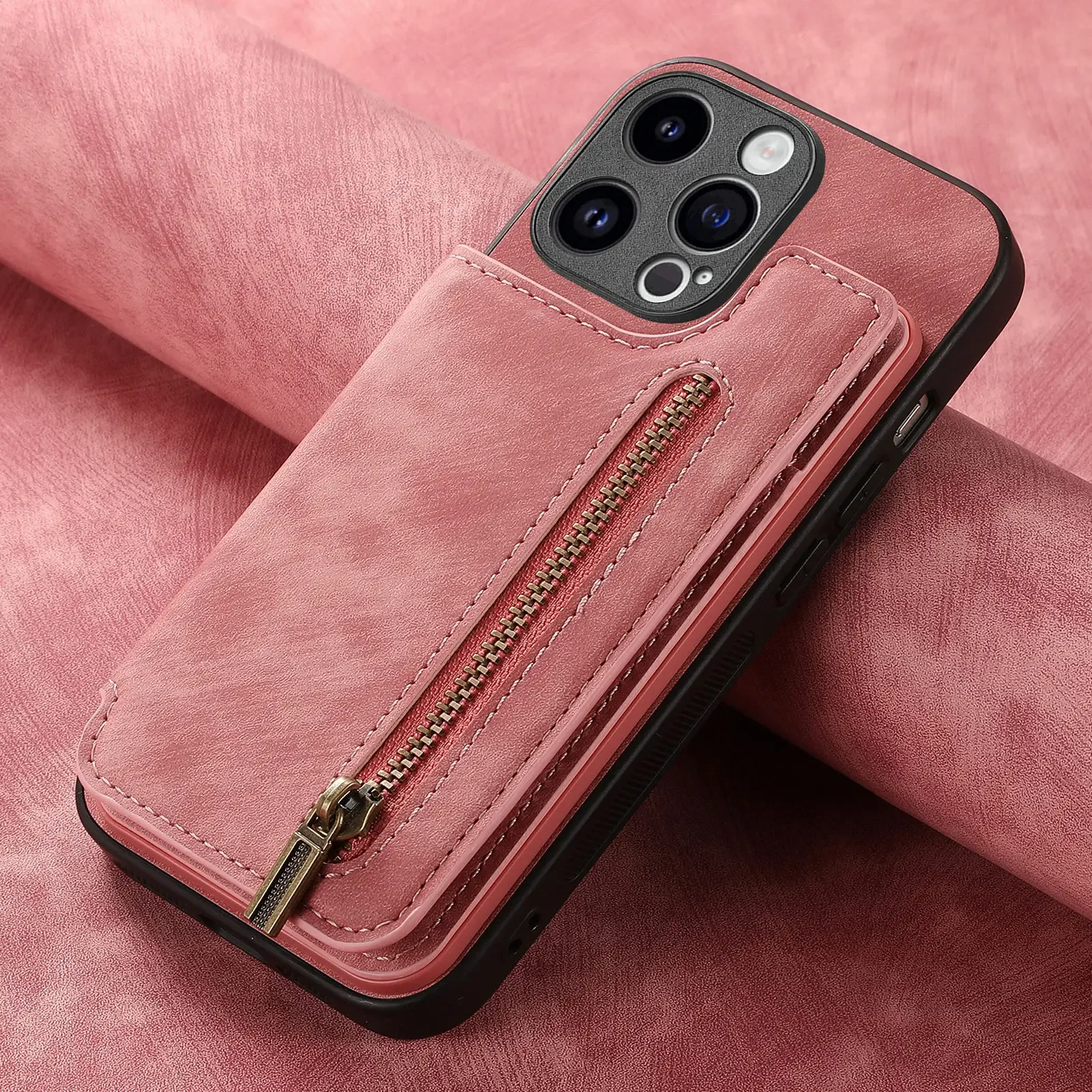 Color: Brown, Material: ABS - Leather Zipper Wallet with Card Holder Phone Case for IPhone 15 14 11 Pro Max 13 12 Mini X XR XS Max 8 7 Plus Shockproof Cover