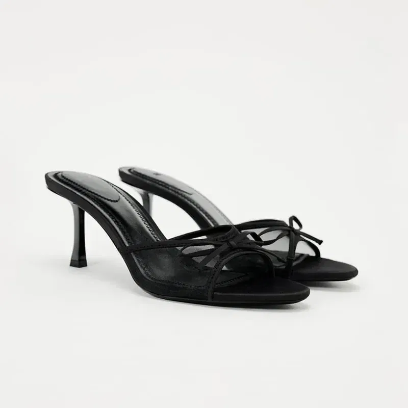 Color: Chocolate, Shoe Size: 40 - Slippers for women wearing exquisite summer haute couture with fine straps, French style black cat heel clip toe beach sandals