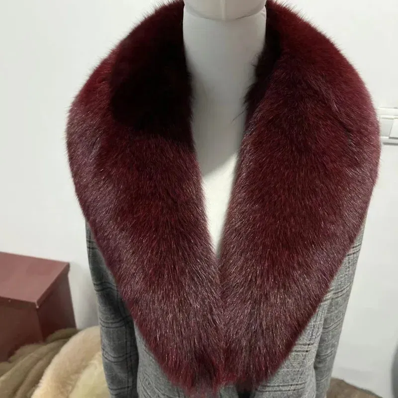 Color: plum, Size: XXS - Winter Real Fox Fur Collar Woman Furry Natural Raccoon Fur Scarf Shawls Luxury Neck Warmer Wraps For Coat Fur Scarves Large Size