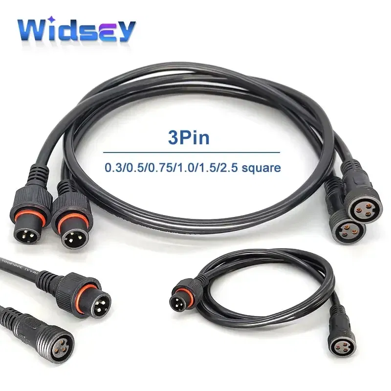 Color: Brown, Pins: 4P - 3Pin Waterproof Extension Cable 0.3/0.5/0.75/1.0/1.5/2.5 square meter Outdoor LED Plug Male to Female Aviation Power Connector