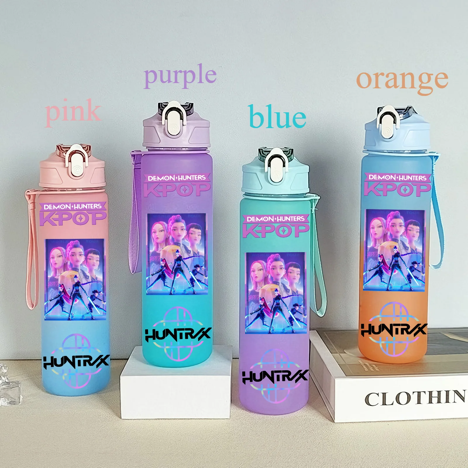 Color: Fluorescent Yellow, Size: 12" - 750ML K-pop Demon Hunters HUNTR X Rumi Mira Zoey Jinu Celine Kpop Plastic Water Cup K Pop Drinking Bottle School Huntrix Gourde
