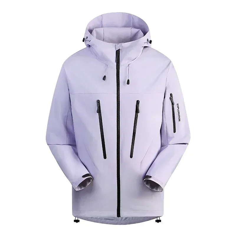 Color: Lavender, Size: L - Spring Autumn Men's Windbreaker Fashion Outdoor Mountaineering Travel Windproof Waterproof Hooded Jacket Slim Fit Versatile Coat