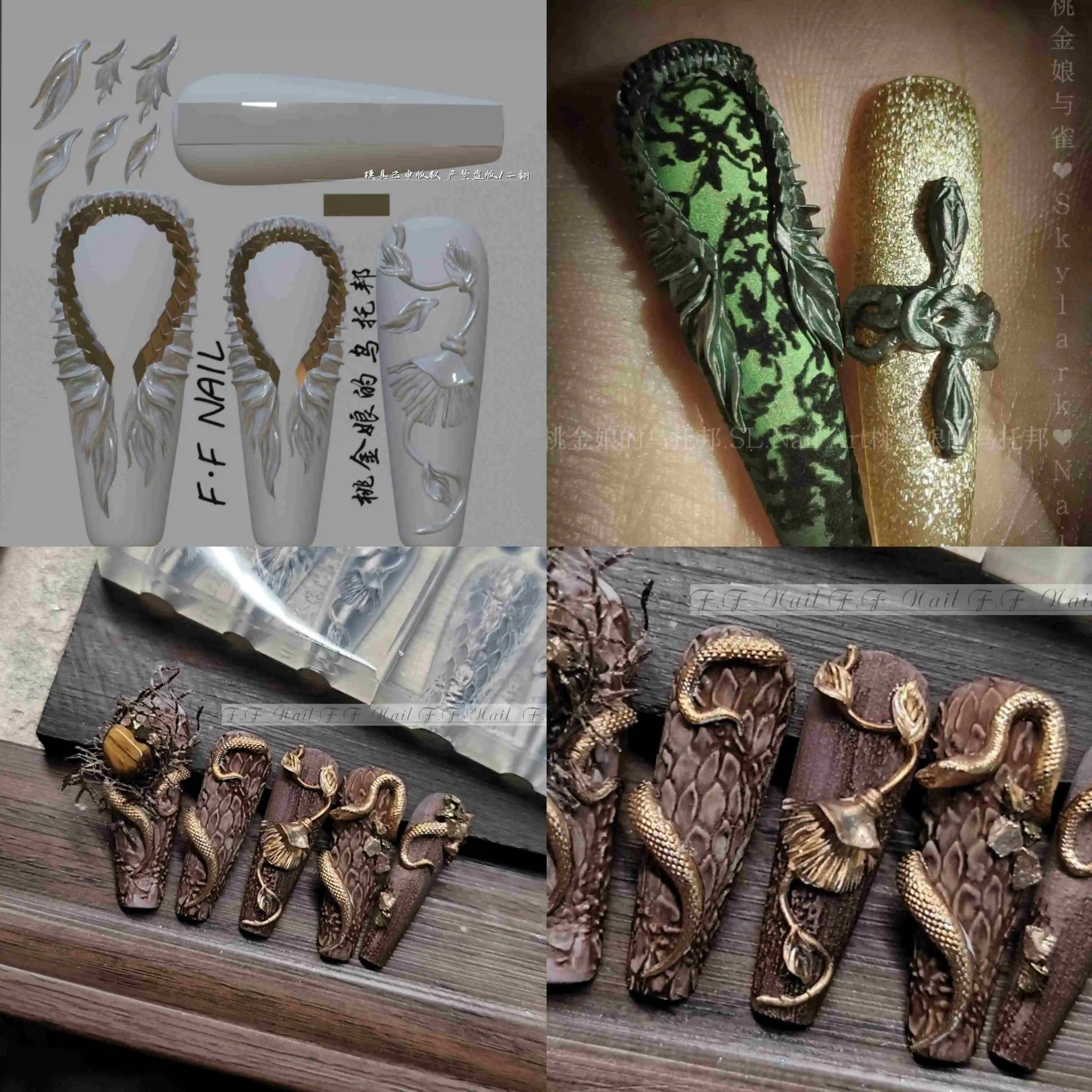 Color: Peachpuff - 1pc  Snake Flamingo Jellyfish Dragon Dtream 3D Acrylic Mold  Nail Art DIY  Silicone  Nail Art Templates Nails Mold