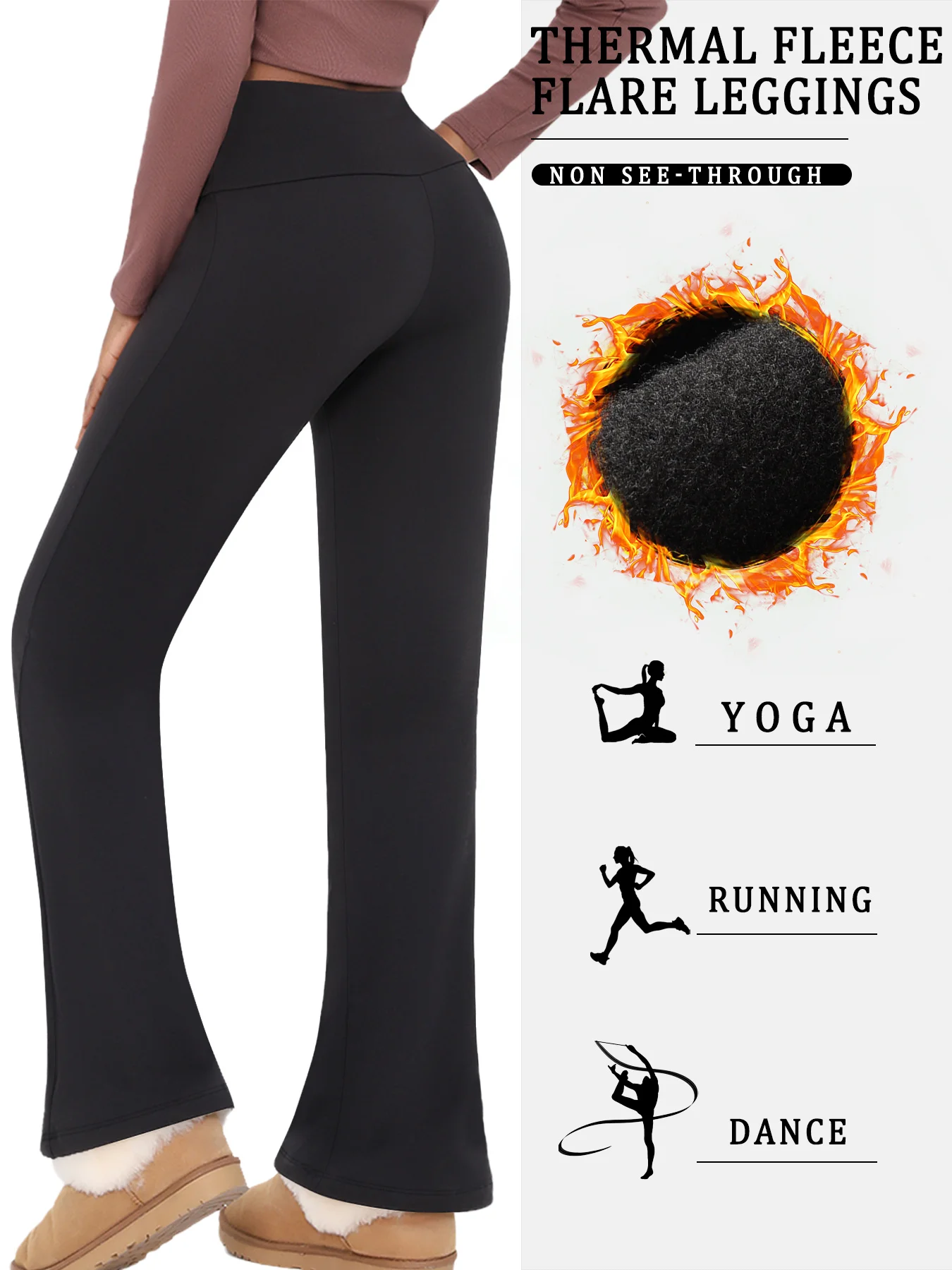 Color: Pink, Size: M - Women's Super Soft High Waisted Fleece Flare Leggings Tummy Control Soft Bootleg Bootcut Pants