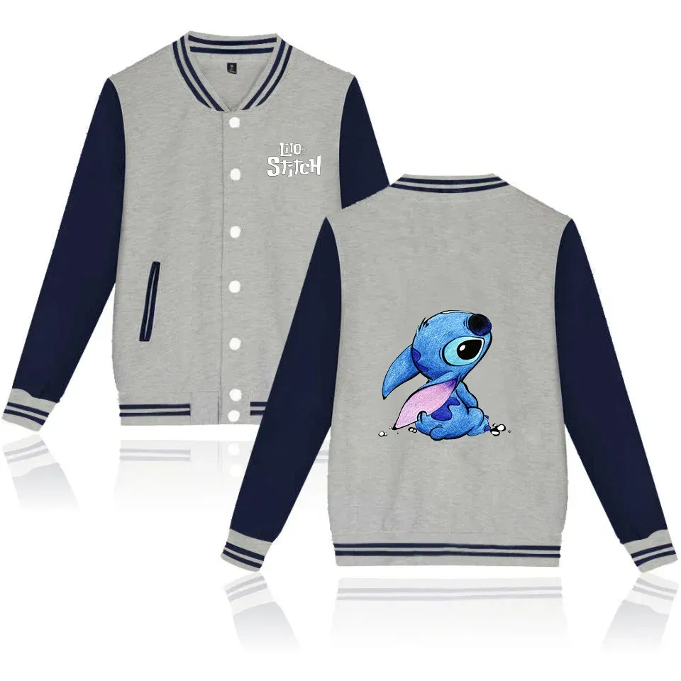 Color: Beige, Size: 8XL - Lilo Stitch Baseball Jacket Men Women Hip Hop Harajuku Jackets Streetwear Kids Boys Girls Loose College Coats