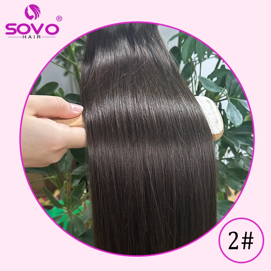 Color: #2, Length: 10inches - SOVO Clip In Hair Extensions Human Hair 3 Pieces Bone Straight Clip Ins Hair Extension 60-90G Real Natural European Hair 12-26"