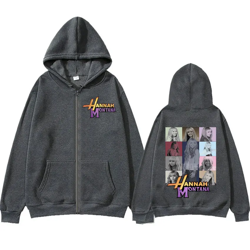 Color: Beige, Size: M - New Hannah Montana Logo Zipper Hoodie Miley Cyrus The Eras Tour Men Women Jacket Sweatshirt Fashion Aesthetic Trend Zip Up Hoody