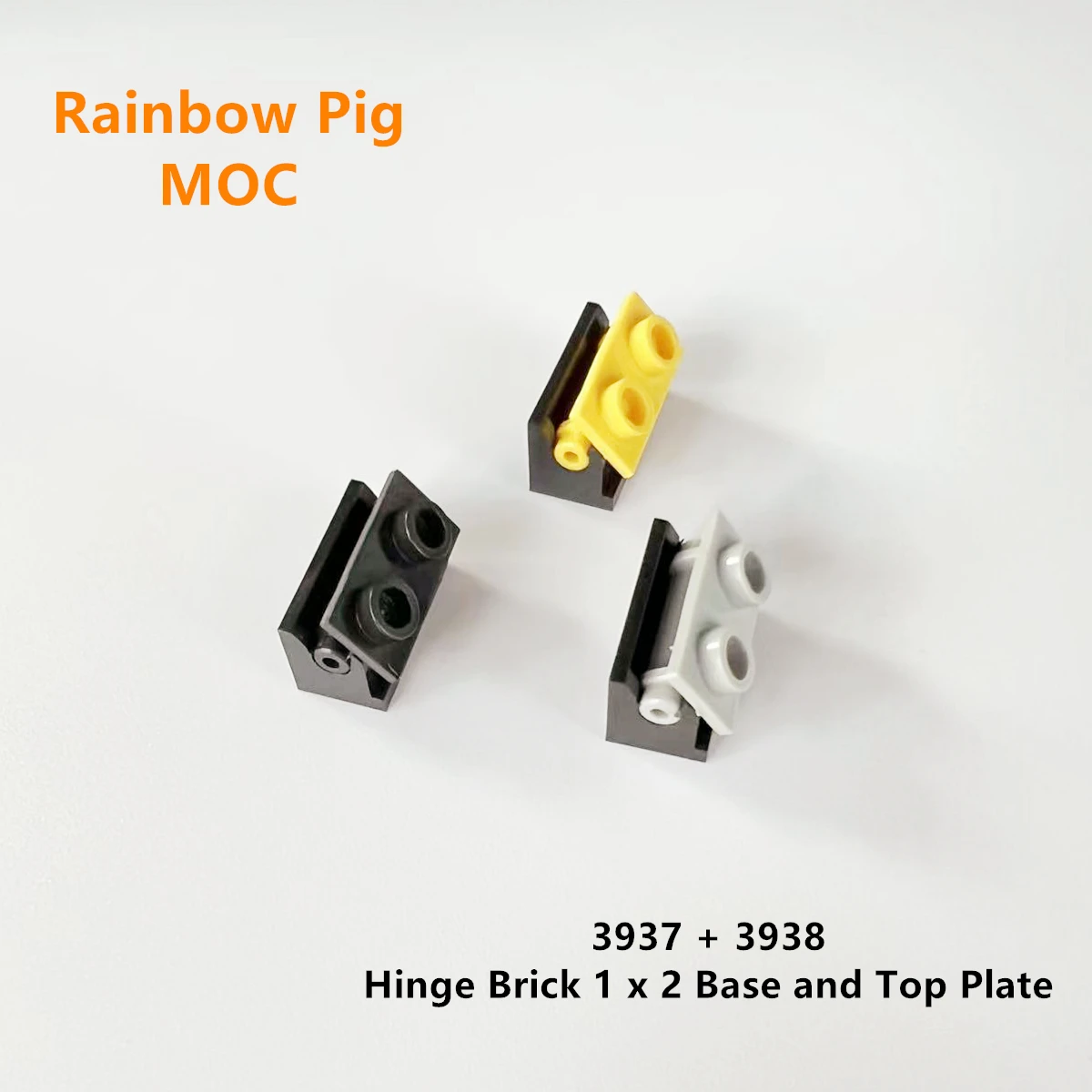 Color: Light Grey - Rainbow Pig MOC Particles 3937 + 3938 Hinge Brick 1 x 2 Base and Top Plate Building Blocks Parts DIY Educational Tech Toy