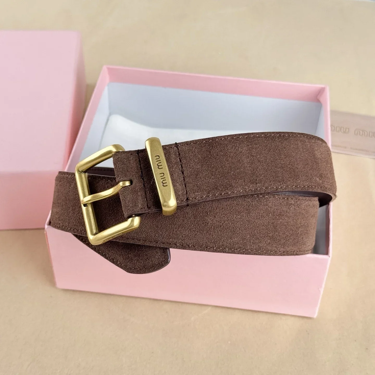 Color: Yellow, Belt Length: 100cm - High-end Gift Simple and Elegant Suede Handmade Belt Metal Buckle Fashion Belt MIU Series Trendy Women's Belt Suede Belt Luxury
