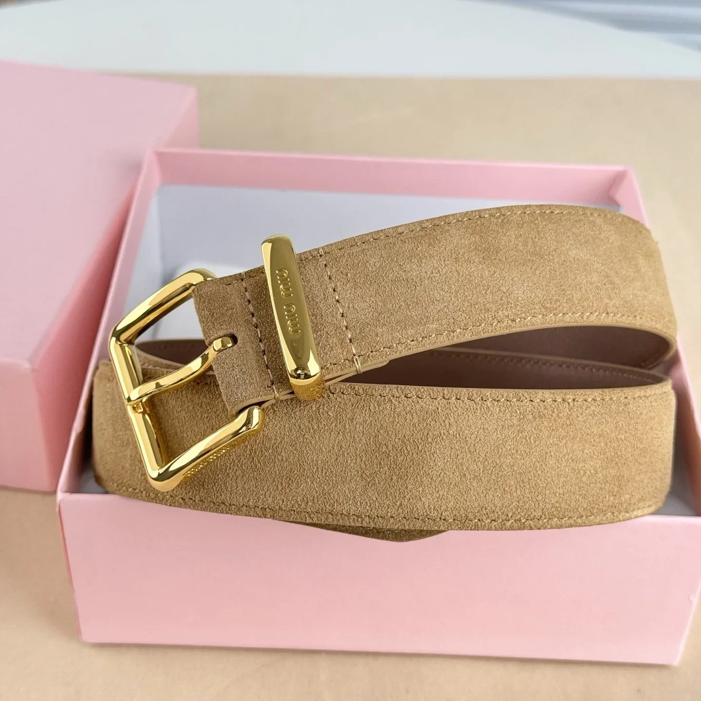 Color: Yellow, Belt Length: 100cm - High-end Gift Simple and Elegant Suede Handmade Belt Metal Buckle Fashion Belt MIU Series Trendy Women's Belt Suede Belt Luxury