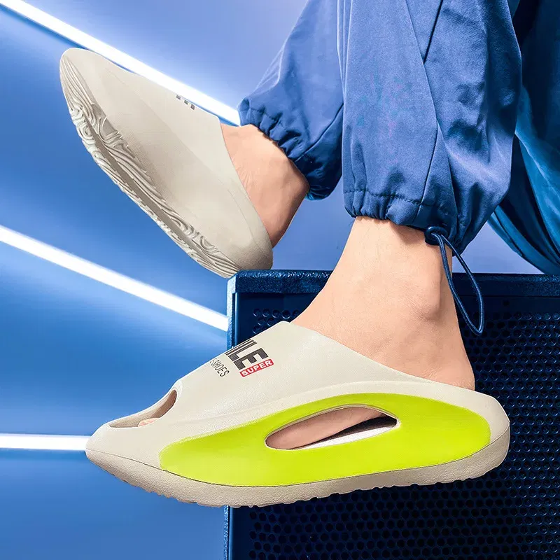 Color: green, Shoe Size: 37.5 - Men's Sandal Slippers New Summer Sneaker Slippers Men Thick Bottom Platform Slides Soft Eva Slippers Casual Beach Shoes