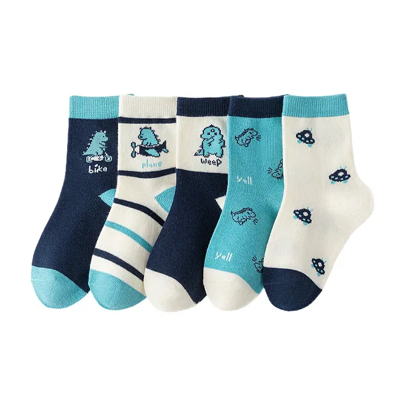 Color: GRAY, Size: 10-12T - 5 Pairs/lot Baby Socks 2024 Autumn Cotton Socks Medium Socks Kids Little Big Boys Crew Sock