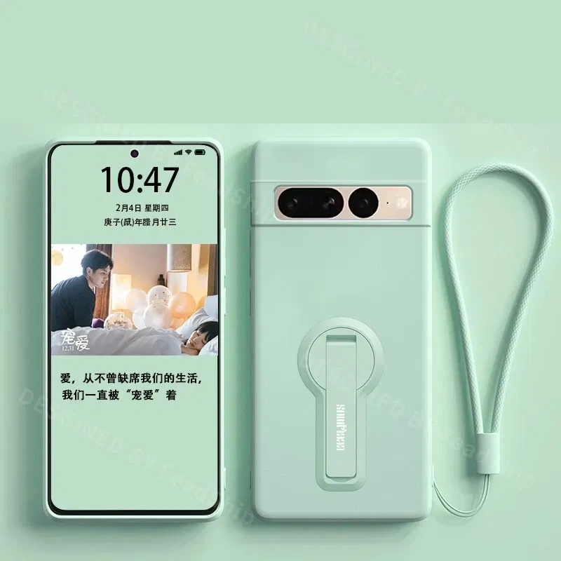 Color: Blue, Material: Neoprene - Phone Case For Google Pixel 7 8 6 5 9 Pro XL Pixel 7A 6A 5A 8A 9A Soft Cover Silicone Case with Holder Stand Bracket Lanyard