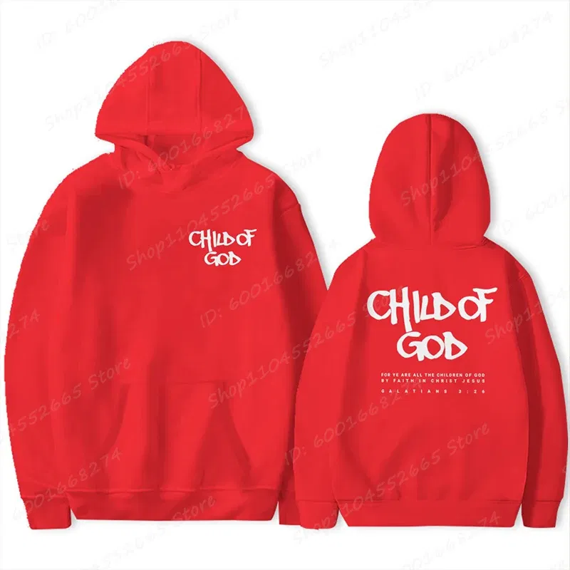 Color: Red, Size: L - I Am A God Child Letter Print Hoodies Christian God Sweatshirts Hooded Pullover Pray The Lord Sweatshirt Women's Clothing