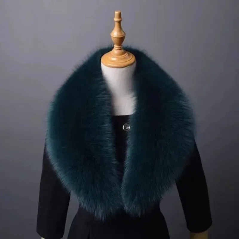 Color: army green, Size: XL - Winter Real Fox Fur Collar Woman Furry Natural Raccoon Fur Scarf Shawls Luxury Neck Warmer Wraps For Coat Fur Scarves Large Size