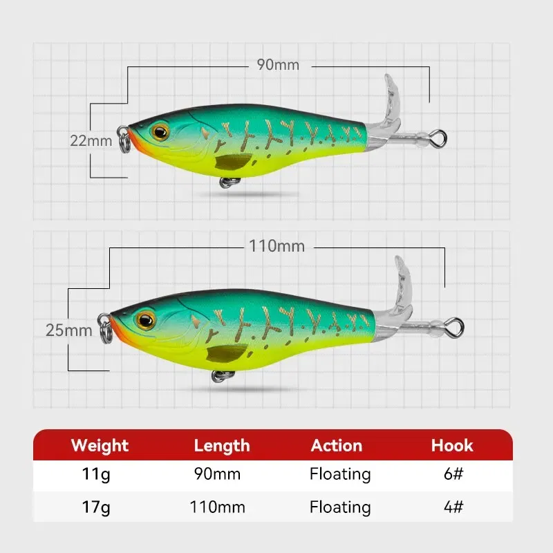Size: 150mm, Color: Yellow - Kingdom Topwater Propeller Pencil Bait Popper Whopper Plopper 90mm 11g 110mm 17g Artificial Wobblers For Bass Pike Hard Lures