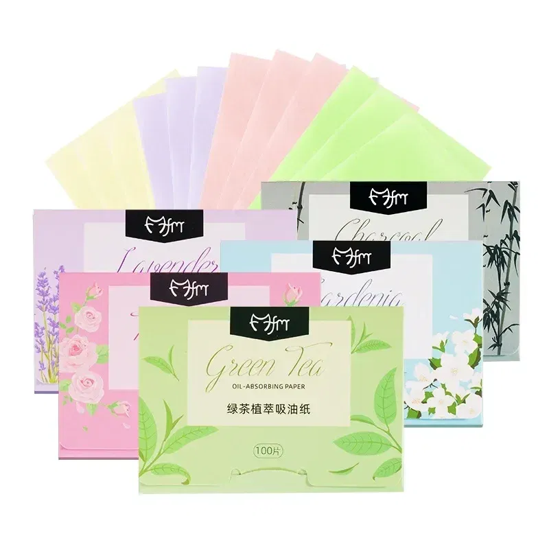 Color: Blue - 100pcs/set Facial Oil Blotting Paper Matte Face Wipes Oil Control Oil-absorbing Face Cleaning Beauty Makeup Tools Accessories