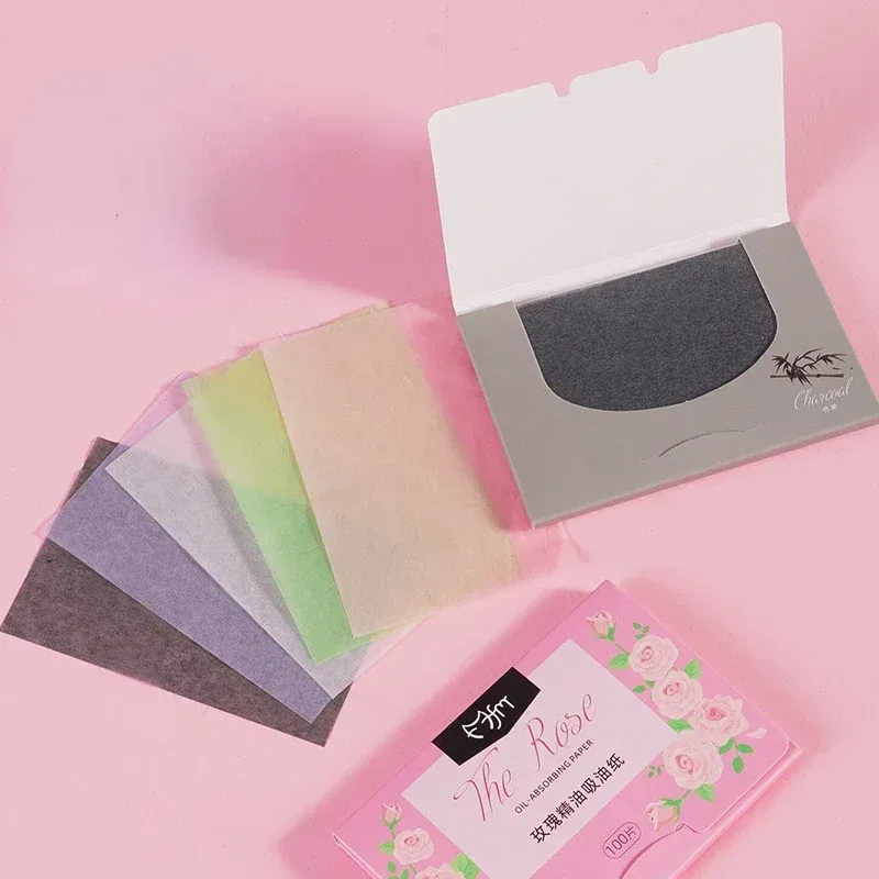 Color: Blue - 100pcs/set Facial Oil Blotting Paper Matte Face Wipes Oil Control Oil-absorbing Face Cleaning Beauty Makeup Tools Accessories