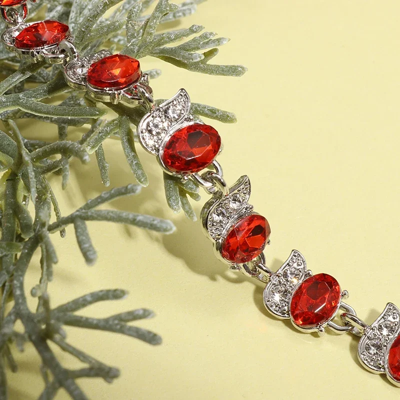 Metal Color: Rust Red - Fashion Exquisite Color Crystal Inlaid Ladies Charm Bracelet Engagement Wedding Jewelry