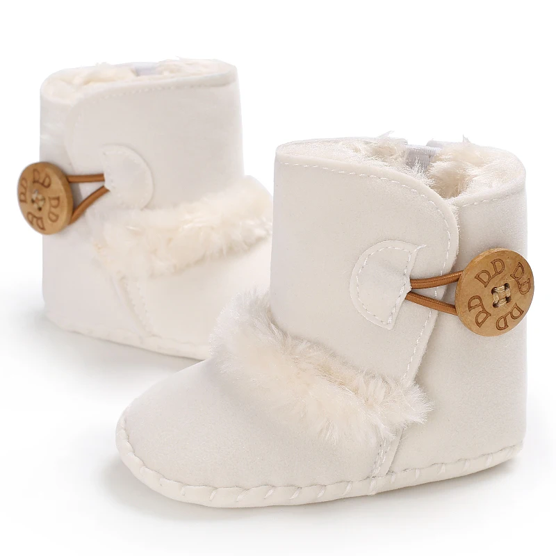 Color: Khaki, Baby Age: 7-12 Months - 2022 Baby Autumn Winter Boots Baby Girl Boys Winter Warm Shoes Solid Fashion Toddler Fuzzy Balls First Walkers Kid Shoes 0-18M