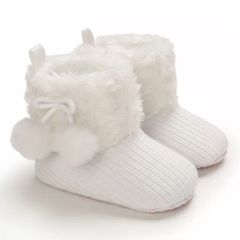 Color: Khaki, Baby Age: 7-12 Months - 2022 Baby Autumn Winter Boots Baby Girl Boys Winter Warm Shoes Solid Fashion Toddler Fuzzy Balls First Walkers Kid Shoes 0-18M