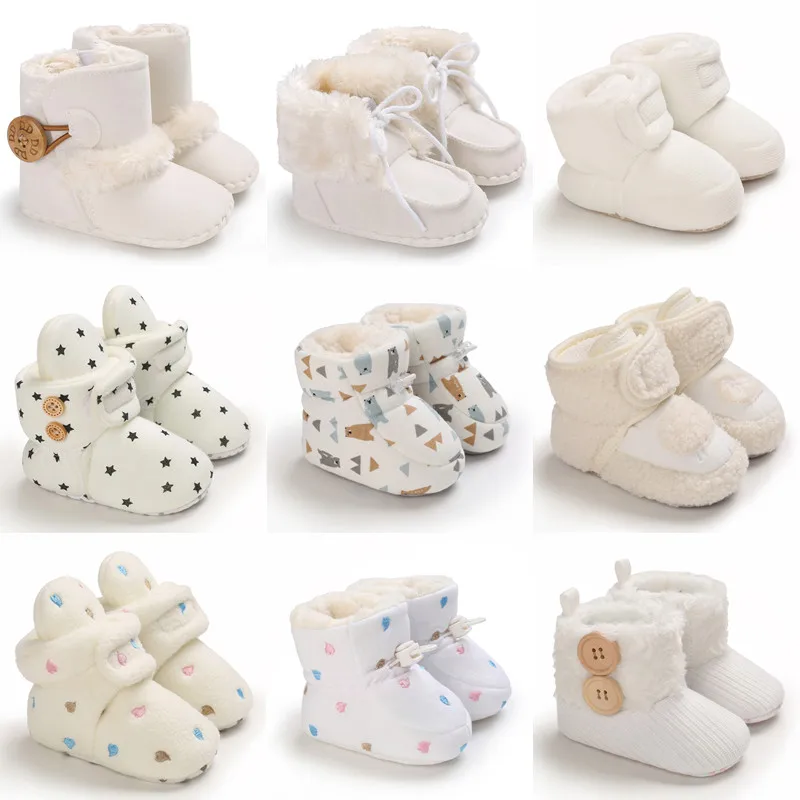 Color: Khaki, Baby Age: 7-12 Months - 2022 Baby Autumn Winter Boots Baby Girl Boys Winter Warm Shoes Solid Fashion Toddler Fuzzy Balls First Walkers Kid Shoes 0-18M