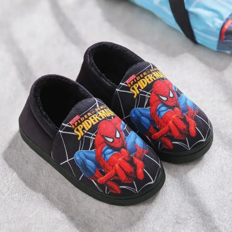 Color: Red, Shoe Size: 3 - Children Cartoon Spider Print Cotton Slipper Soft Autumn Winter Warm Baby Boys Girl Indoor Home Bedroom Cotton Shoes Size 24-31