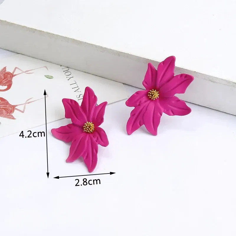 Metal Color: PALLADIUM - 2024 New Rose Red Flower Hanging Earrings for Women Love Heart Blooming Florals Cute Lovely Female Ear Jewelry brincos new