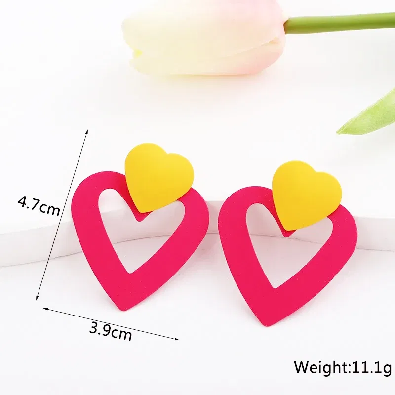 Metal Color: PALLADIUM - 2024 New Rose Red Flower Hanging Earrings for Women Love Heart Blooming Florals Cute Lovely Female Ear Jewelry brincos new